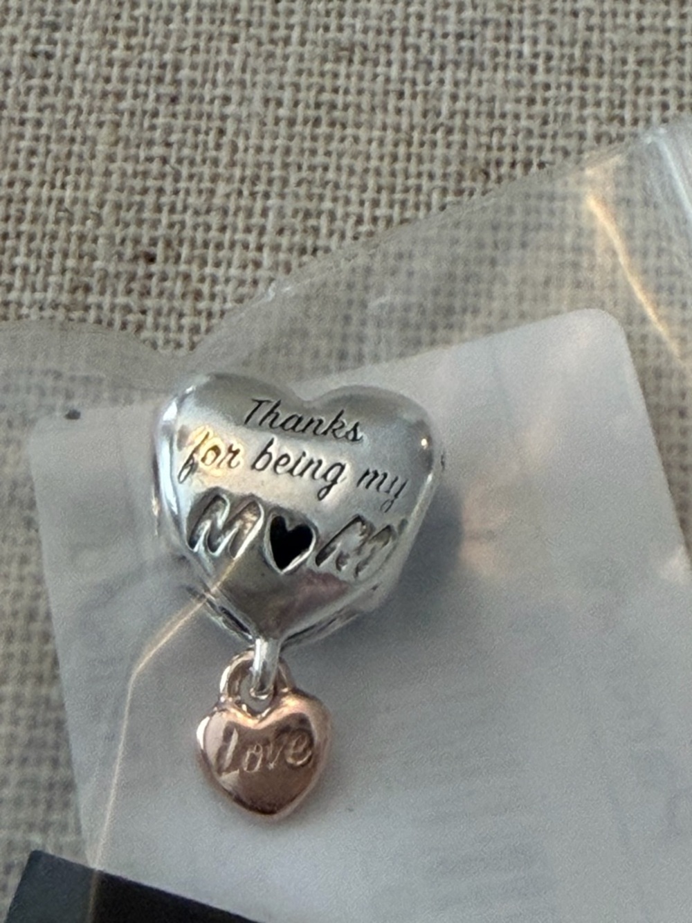Pandora Charm - Thanks for Being My Mom - New, Sealed in Package